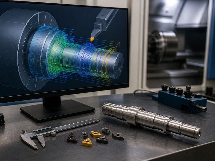 What Is CNC Turning and When Is It Used? 1 CAD CAM turning toolpath visualization for a cylindrical machined part