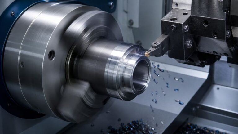 What Is CNC Turning and When Is It Used? 9 CNC turning machine machining a rotating metal workpiece with a precision cutting tool
