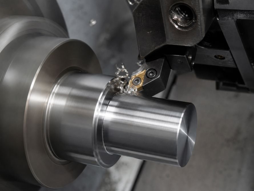 What Is CNC Turning and When Is It Used? 3 Turning insert machining the outside diameter and shoulder of a metal shaft