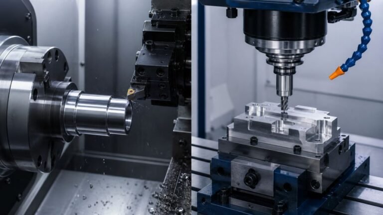 Side-by-side comparison of CNC turning vs CNC milling operations