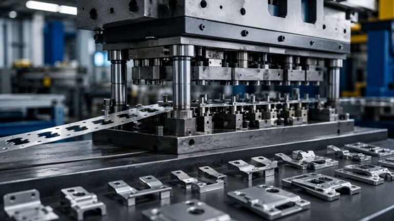 Progressive die stamping process for precision metal parts