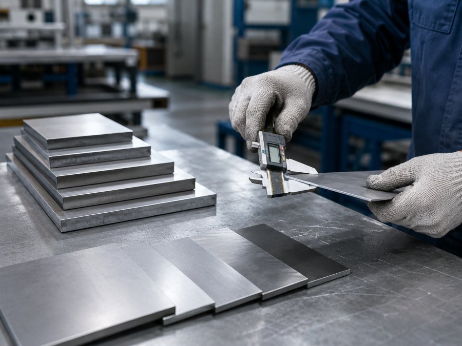 Sheet metal thickness measurement for precision stamping