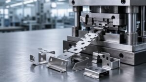 Precision stainless steel stamped parts and progressive stamping die in a modern manufacturing setting