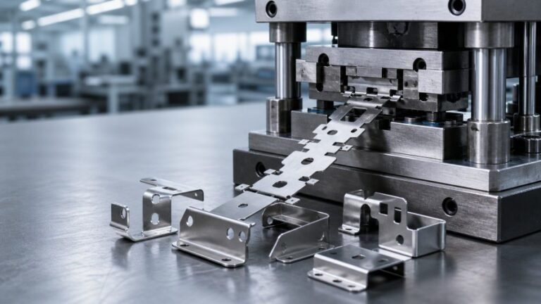 Precision stainless steel stamped parts and progressive stamping die in a modern manufacturing setting