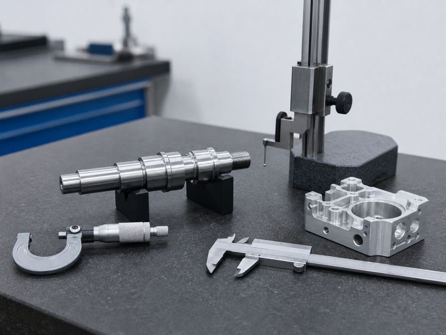 Quality inspection of a CNC turned shaft and a CNC milled metal component