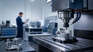 Home 4 CNC machining cost milling machine a precision metal component in a modern workshop