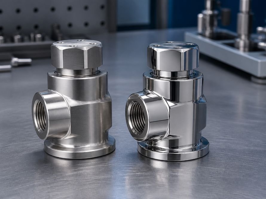 Stainless steel machined components with different surface finishes