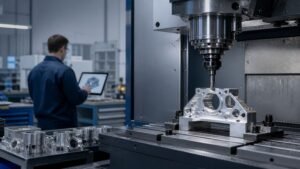 Home 3 reduce CNC machining costs producing a precision metal part in an efficient modern workshop