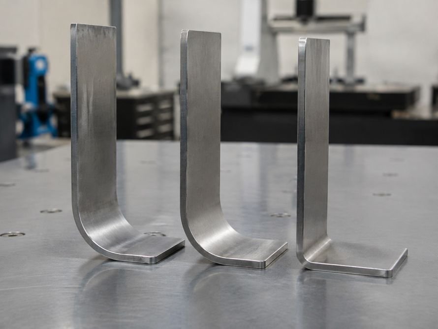 Three formed sheet-metal samples showing different inside bend radii